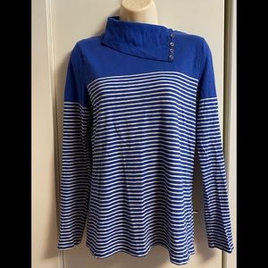J crew stripe long sleeve mock turtle neck shirt blue size Medium